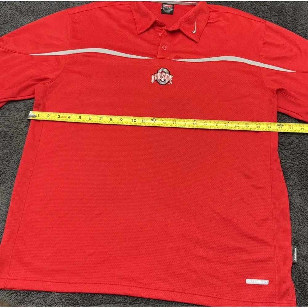 VTG Nike Ohio State Buckeyes Team Golf Polo Shirt Mens L Red Swoosh Sphere Dry